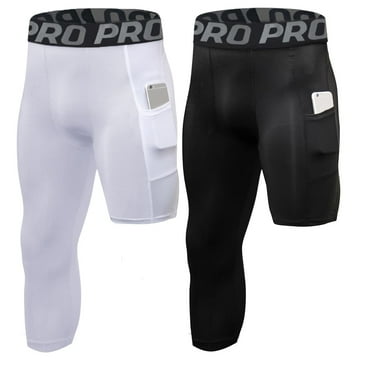 YUSHOW 2 Pack One Leg Compression Pants Basketball Mens 3/4 Capri Tights for Sports Running Size M