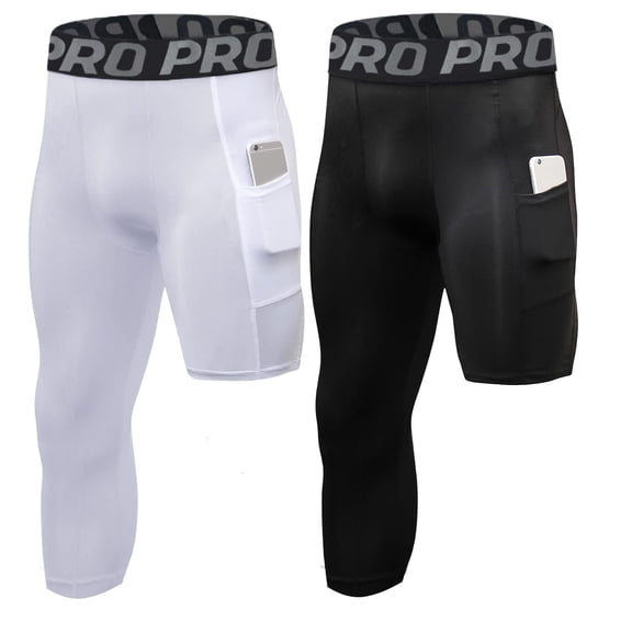YUSHOW 2 Pack One Leg Compression Pants Basketball Mens 3/4 Capri Tights for Sports Running Size S