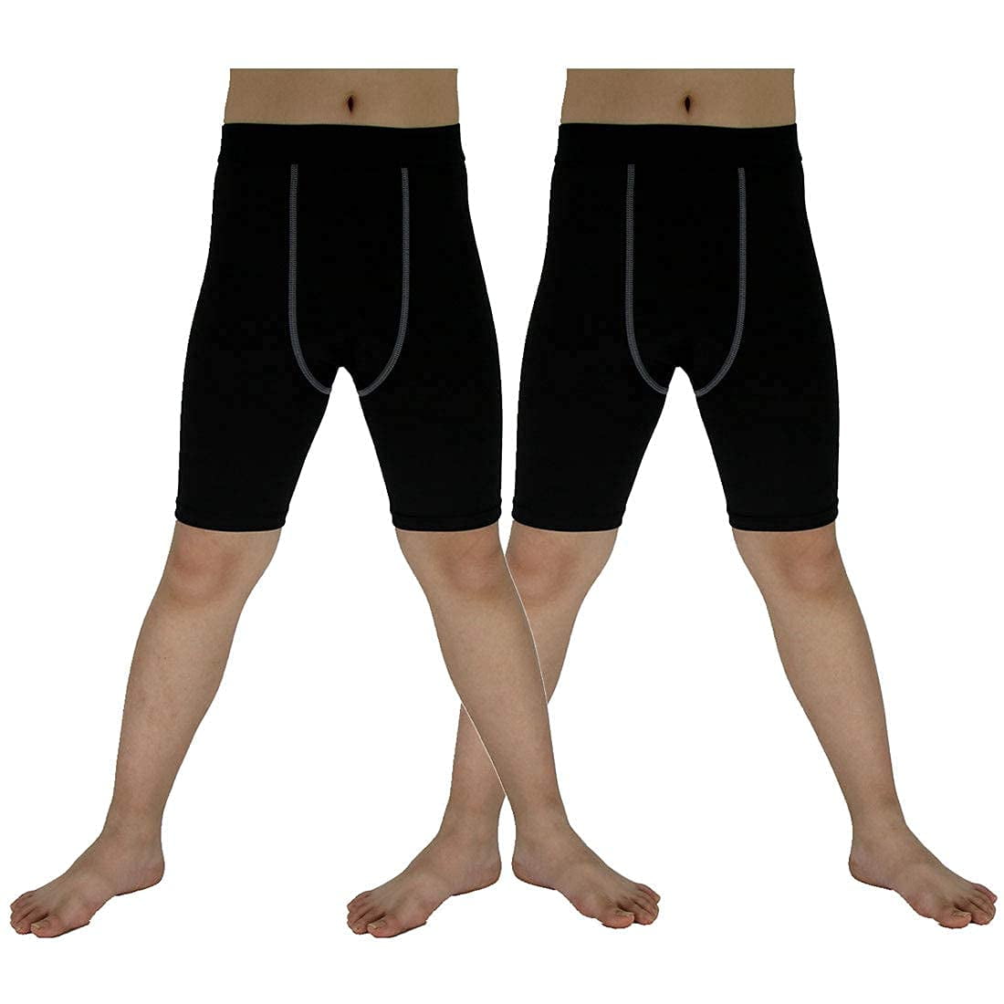 YUSHOW 2 Pack Youth Boys Soccer Running Shorts Sports Athletic Compression Short Leggings/Tights