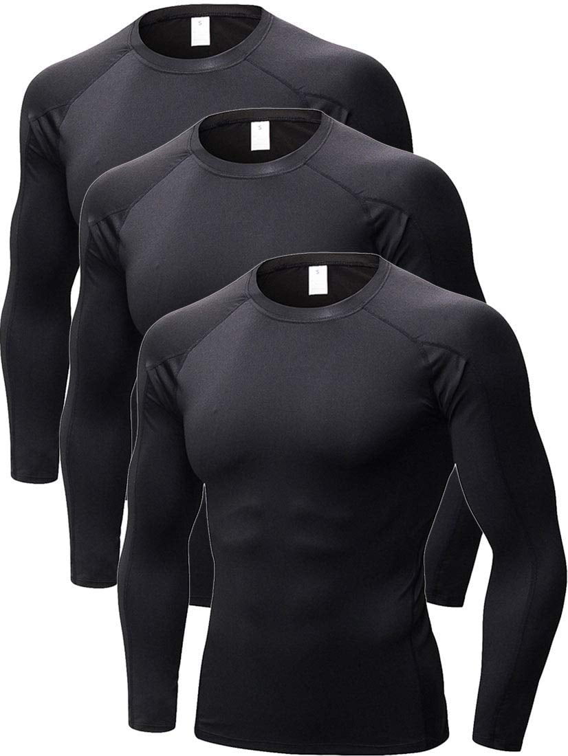 YUSHOW 3 Pack Compression Shirts for Men Long Sleeve UV Protection