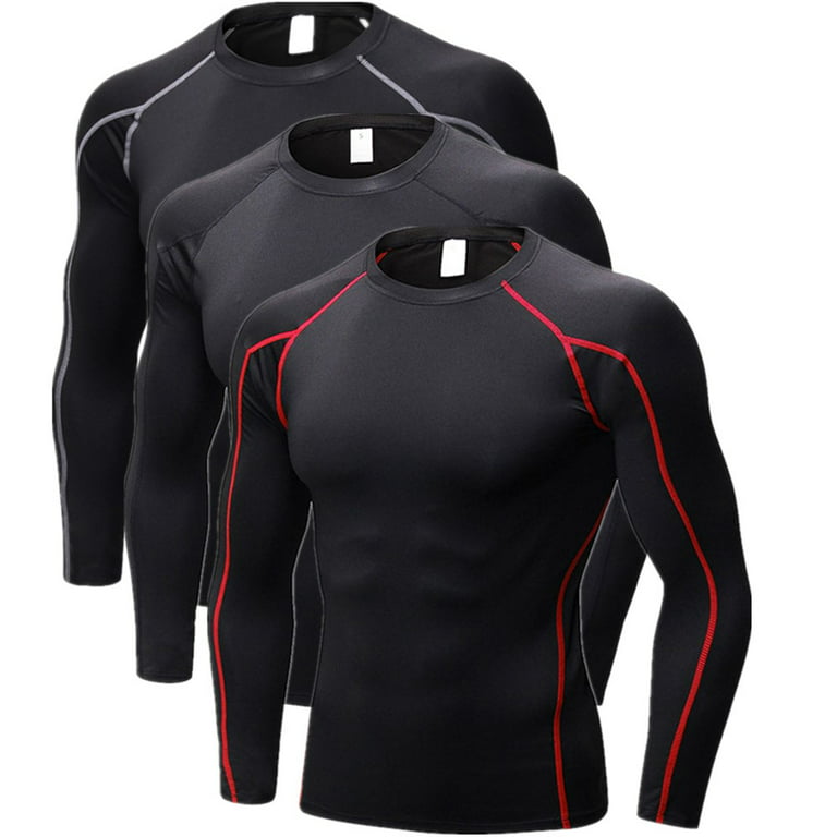 YUSHOW 3 Pack Compression Shirts for Men Long Sleeve UV Protection Cool Dry  Athletic Workout Shirt 