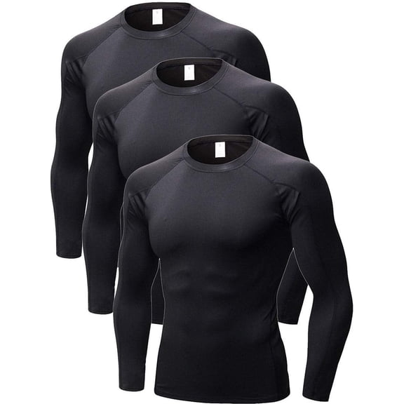 YUSHOW 3 Pack Mens Compression Shirts Long Sleeve Workout Cool Dry Performance Running Shirts Size L