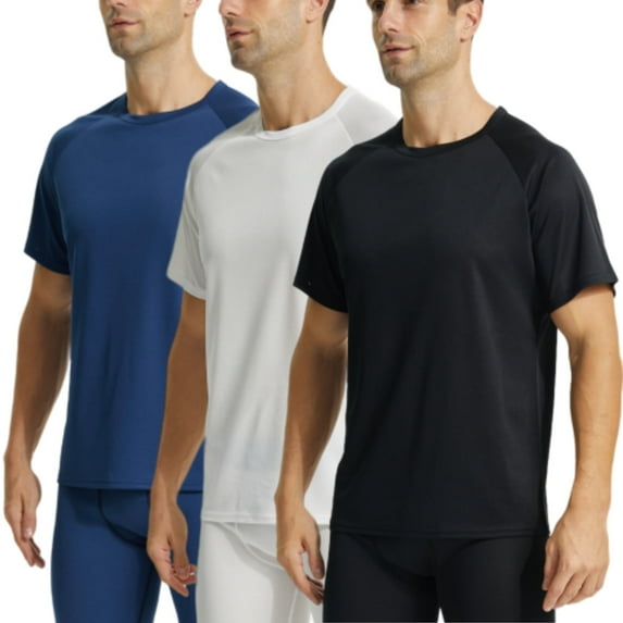 YUSHOW 3 Pack Mens Athletic Shirts Moisture Wicking Quick Dry Men's Gym Performance T Shirts, L