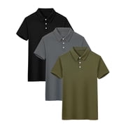 3 Pack Mens Polo Shirts Mesh Short Sleeve Quick Dry Moisture Wicking Golf Casual Workout Shirts,L