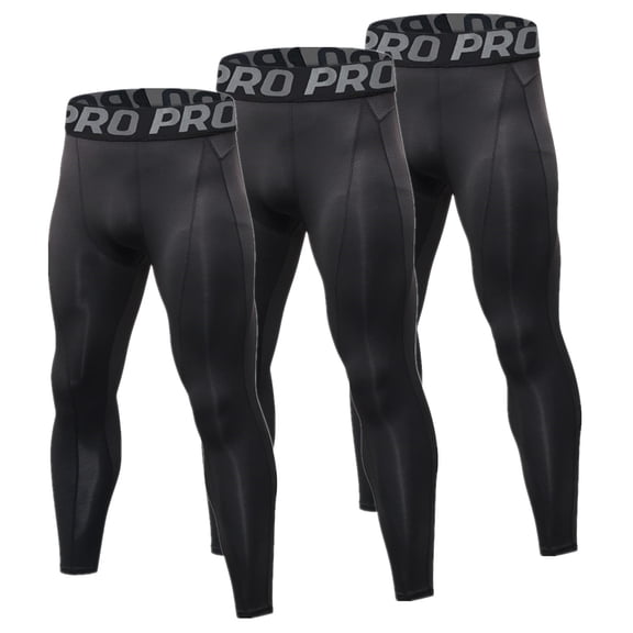 YUSHOW 3 Pack Mens Tights Cool Dry Compression Leggings for Men Base Layer Bottom for Sports and Gym L