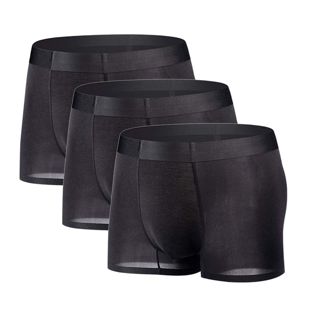 YUSHOW 3 Pack Mens Silk Boxer Briefs Soft Mesh Breathable Sexy