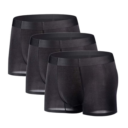 YUSHOW 3 Pack Mens Silk Underwear Shorts Mesh Breathable Trunks Underwear Sexy Boxer Briefs Szie S