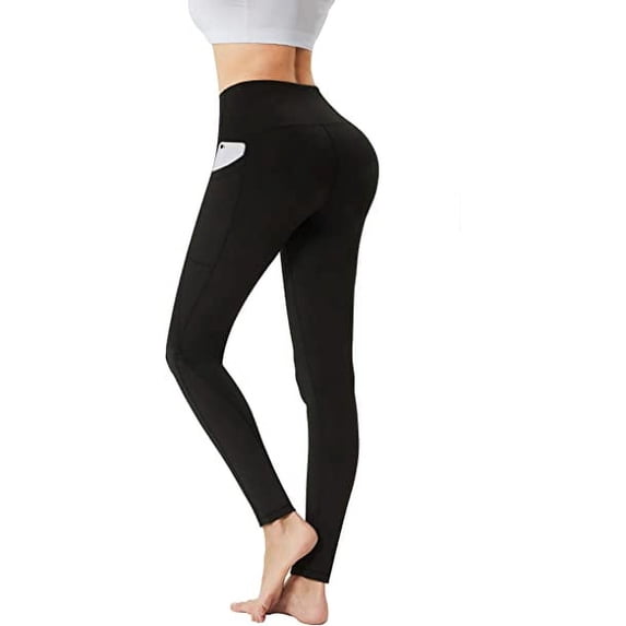 YUSHOW Black Leggings Women High Waist Yoga Pants with Pockets Dry Fit Tummy Control Workout Running Yoga Leggings for Women