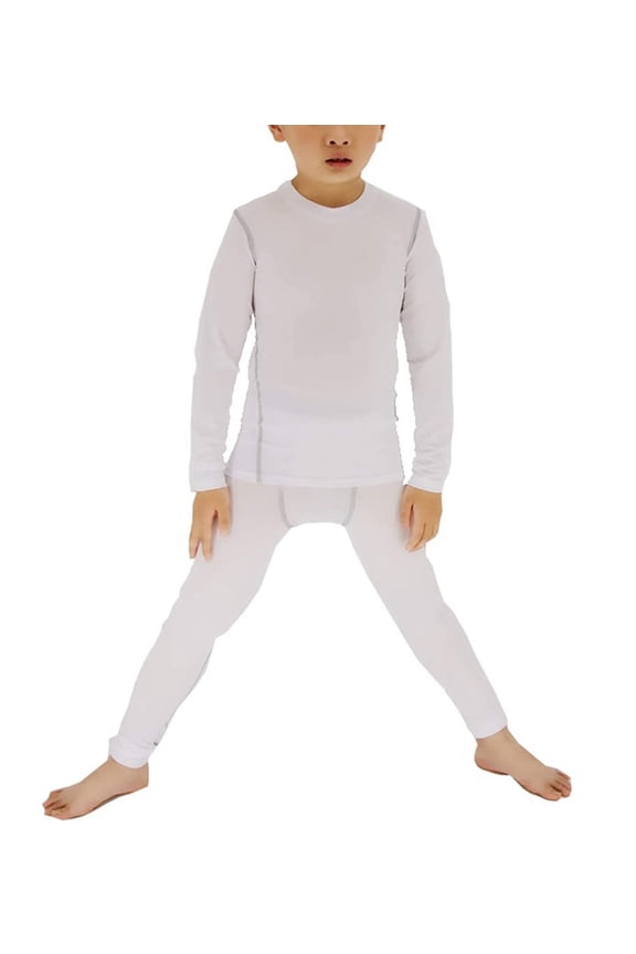 Youth Boys Compression Shirts & Pants Long Sleeve Athletic Shirts Sport Soccer Leggings White Size 14