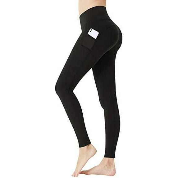 YUSHOW High Waisted Yoga Pants with Pockets Tummy Control Workout Yoga Leggings for Women Size L