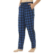 YUSHOW Men Flannel Pajama Pants Cotton Soft Blue Plaid Lounge Pjs Bottoms with Pockets Male Size M