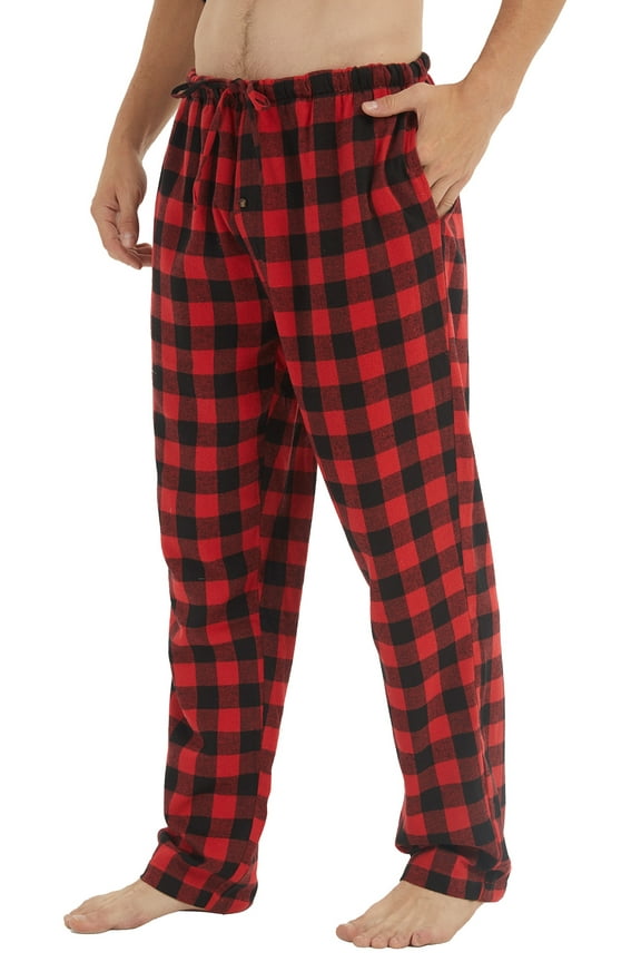 Men Flannel Pajama Pants Cotton Soft Plaid Lounge Pjs Bottoms with Pockets Male Size L