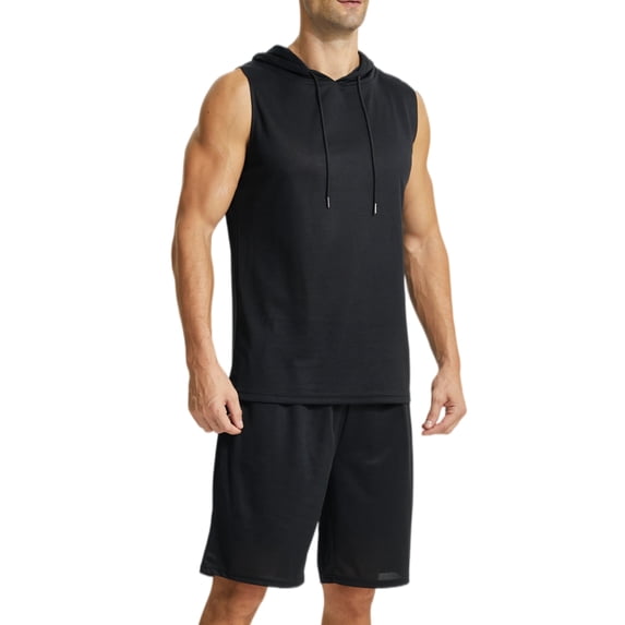 YUSHOW Men's 2 Piece Summer Outfits Sleeveless Hoodie and Gym Shorts Set Breathable Mesh Workout Set, Size M
