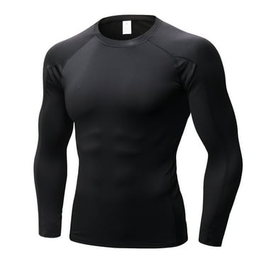YUSHOW Men's Long Sleeve Compression Shirts Running Basketball Base Layer Athletic Workout Shirt Black,L