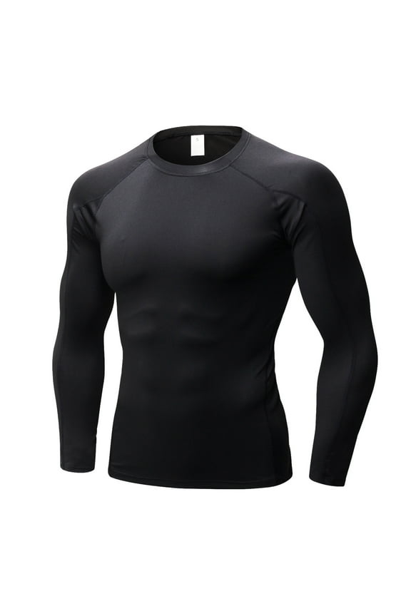Men's Long Sleeve Compression Shirts Running Basketball Base Layer Athletic Workout Shirt Black,L