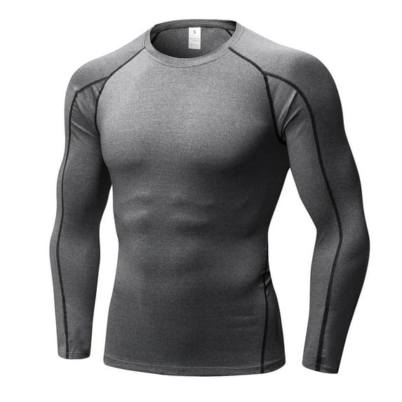 YUSHOW Men's Long Sleeve Compression Shirts Running Basketball Base Layer Athletic Workout Shirt Gray,xl
