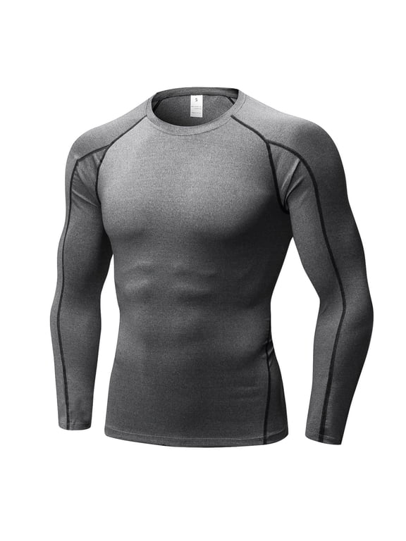 Men's Long Sleeve Compression Shirts Running Basketball Base Layer Athletic Workout Shirt Gray,xl