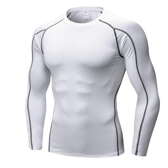 YUSHOW Men's Long Sleeve Compression Shirts Running Basketball Base Layer Athletic Workout Shirt White,M