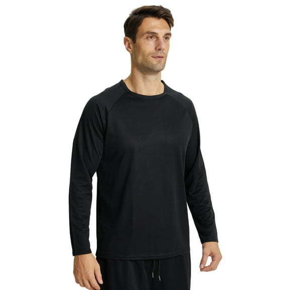 YUSHOW Men's Long Sleeve Running Shirts Quick Dry Tee Tops for Outdoors Workout Training Black,L