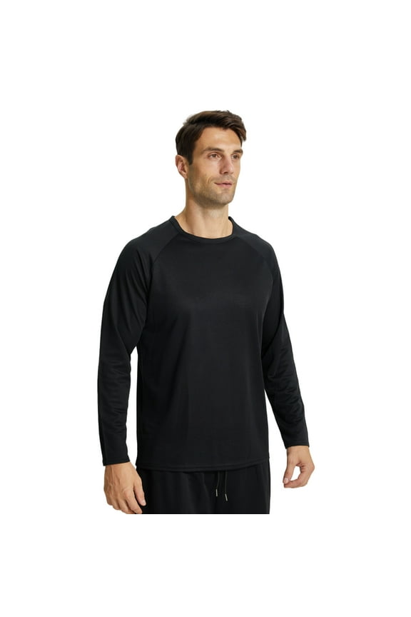 Men's Long Sleeve Running Shirts Quick Dry Tee Tops for Outdoors Workout Training Black,L