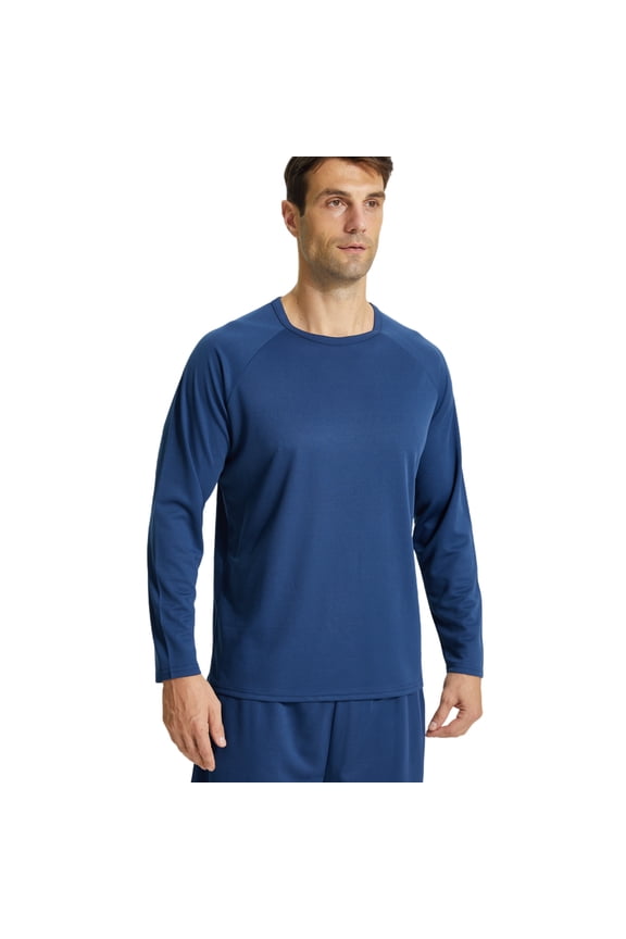 Men's Long Sleeve Running Shirts Quick Dry Tee Tops for Outdoors Workout Training Navy,M