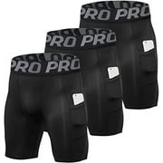 YUSHOW Mens Compression Running Shorts Sports Cool Dry Workout Underwear with Pockets 3 Pack Size M