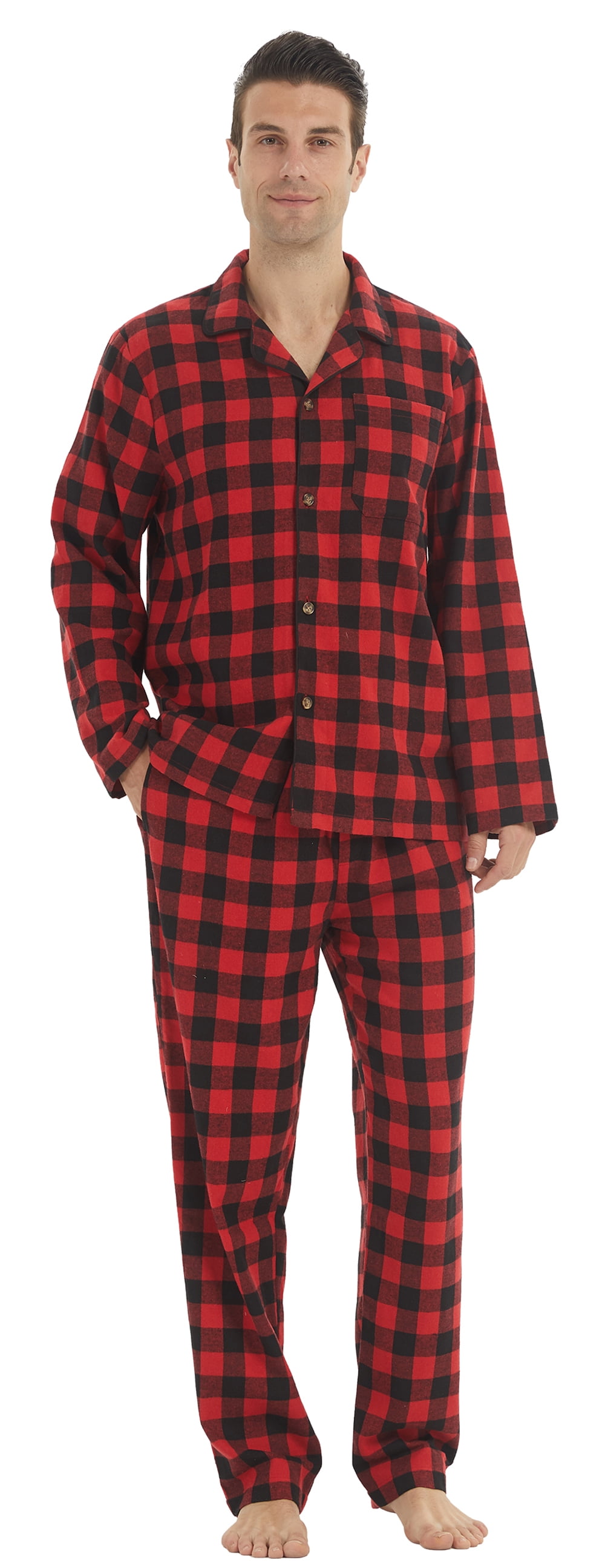 YUSHOW Mens Flannel Pajamas Set Cotton Plaid Pjs Button Down Warm Soft