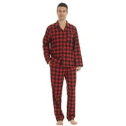 YUSHOW Mens Flannel Pajamas Set Cotton Plaid Pjs Button Down Warm Soft Lounge Sleepwear Size L