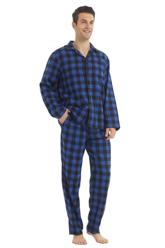 Mens Flannel Pajamas Set Cotton Plaid Pjs Button Down Warm Soft Lounge Sleepwear Size M