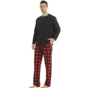 YUSHOW Mens Fleece Pajamas Set Soft Winter Warm Long Sleeve Plaid Pjs Sleepwear 2-Piece Size L