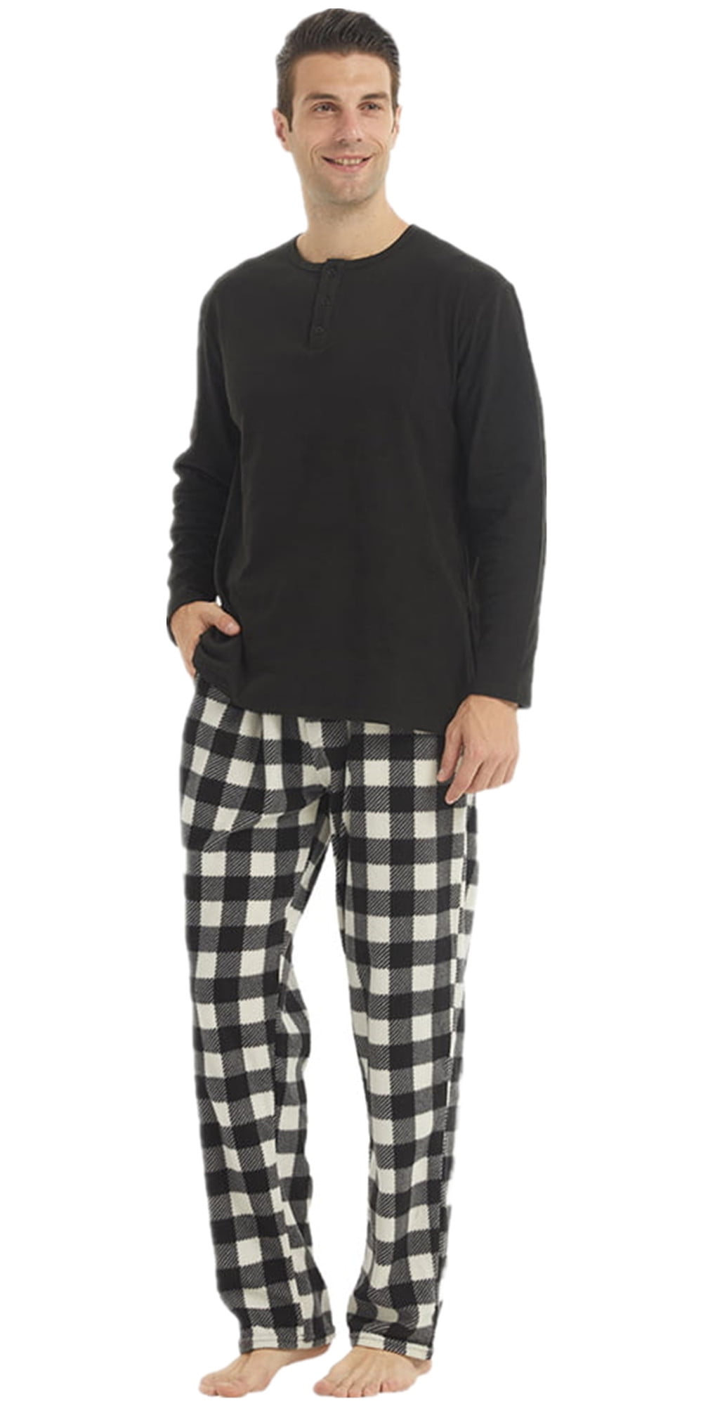YUSHOW Mens Fleece Pajamas Set Soft Winter Warm Long Sleeve Plaid