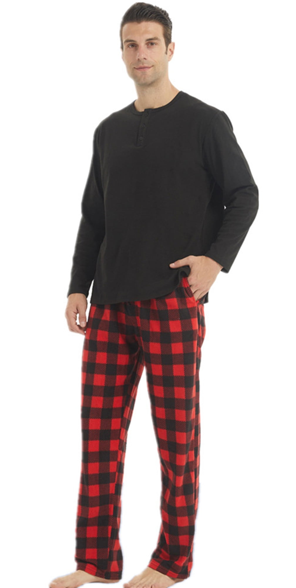 YUSHOW Men's Fleece Pajama Set, Winter Warm Long Sleeve, Plaid