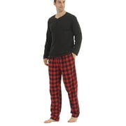 YUSHOW Mens Winter Pajamas Set Warm Fleece Henley Long Sleeve Top & Flannel Plaid Pajama Pants Pjs Sleepwear Size L