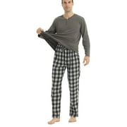 YUSHOW Mens Winter Pajamas Set Warm Fleece Henley Long Sleeve Top & Flannel Plaid Pajama Pants Pjs Sleepwear Size M