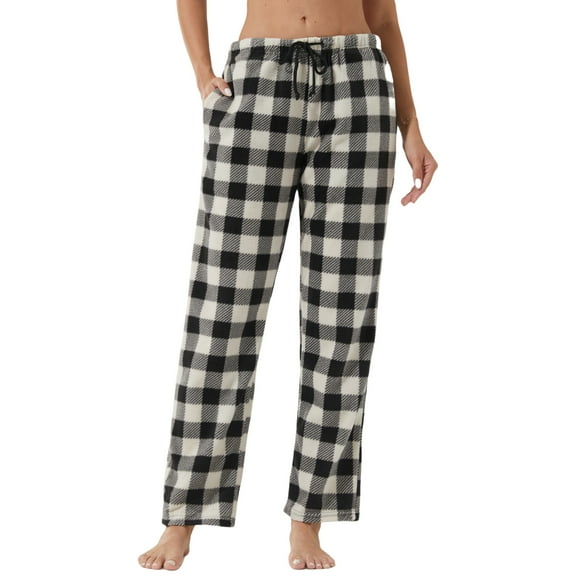 YUSHOW Women Fleece Pajama Pants Comfy Buffalo Plaid Pjs Bottoms with Pockets, Gray Plaid, S