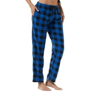 YUSHOW Women Fleece Pajama Pants Comfy Buffalo Plaid Pjs Bottoms with Pockets, Blue Plaid, S