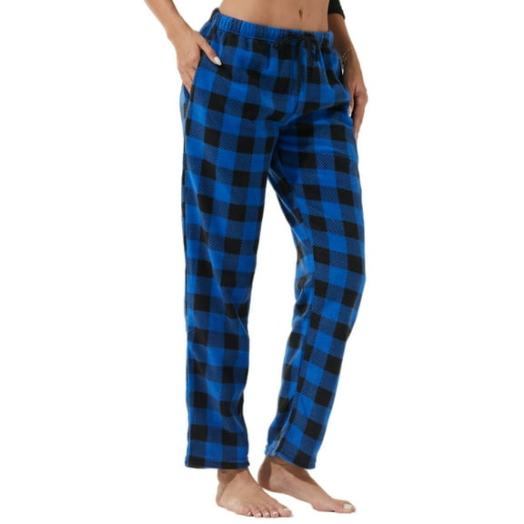 YUSHOW Women Fleece Pajama Pants Comfy Buffalo Plaid Pjs Bottoms with Pockets, Blue Plaid, S