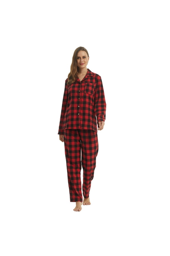Womens Flannel Pajama Sets Long Sleeve Pj set for Women Soft Comfy Sleepwear with Long Pants Cotton Pj Loungewear Set