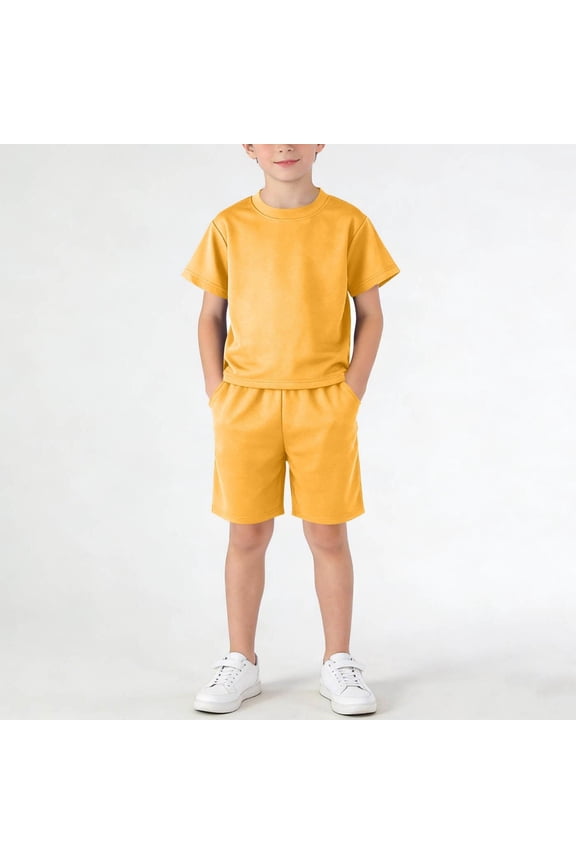 Boys Active Outfits Set- Summer Loose Quick Dry Short Sleeve Shirts and Shorts Kids Activewear Yellow Size 4 T