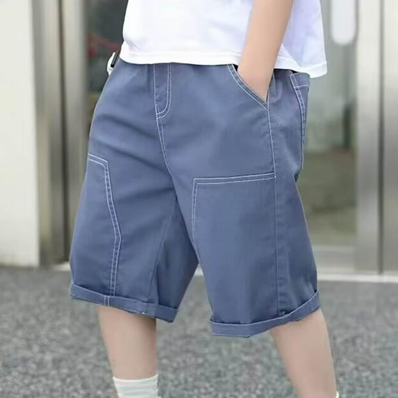 YUSIM Boys Capris with Pockets- Elastic Waist Stretch Baggy Casual Kids Cargo Shorts Blue Size 6