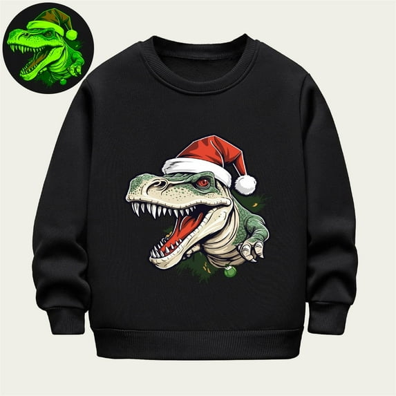 YUSIM Boys Christmas Sweatshirt Luminous- Crewneck Pullover Funny Long Sleeve Kids Festival Clothes Black Size 8 T