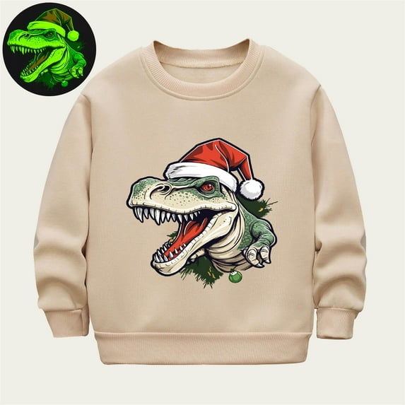 YUSIM Boys Christmas Sweatshirt Luminous- Funny Long Sleeve Pullover Crewneck Kids Festival Clothes Khaki Size 8 T
