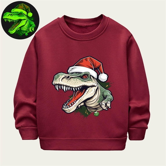 YUSIM Boys Christmas Sweatshirt Luminous- Long Sleeve Funny Pullover Crewneck Kids Festival Clothes Red Size 10 T