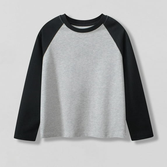 YUSIM Boys Color Block T Shirts- Casual Long Sleeve Fashion Cotton Kids Fall Clothes Gray Size 8