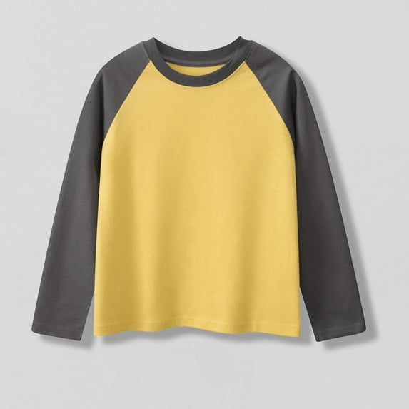 YUSIM Boys Color Block T Shirts- Cotton Casual Long Sleeve Fashion Kids Fall Clothes Yellow Size 12