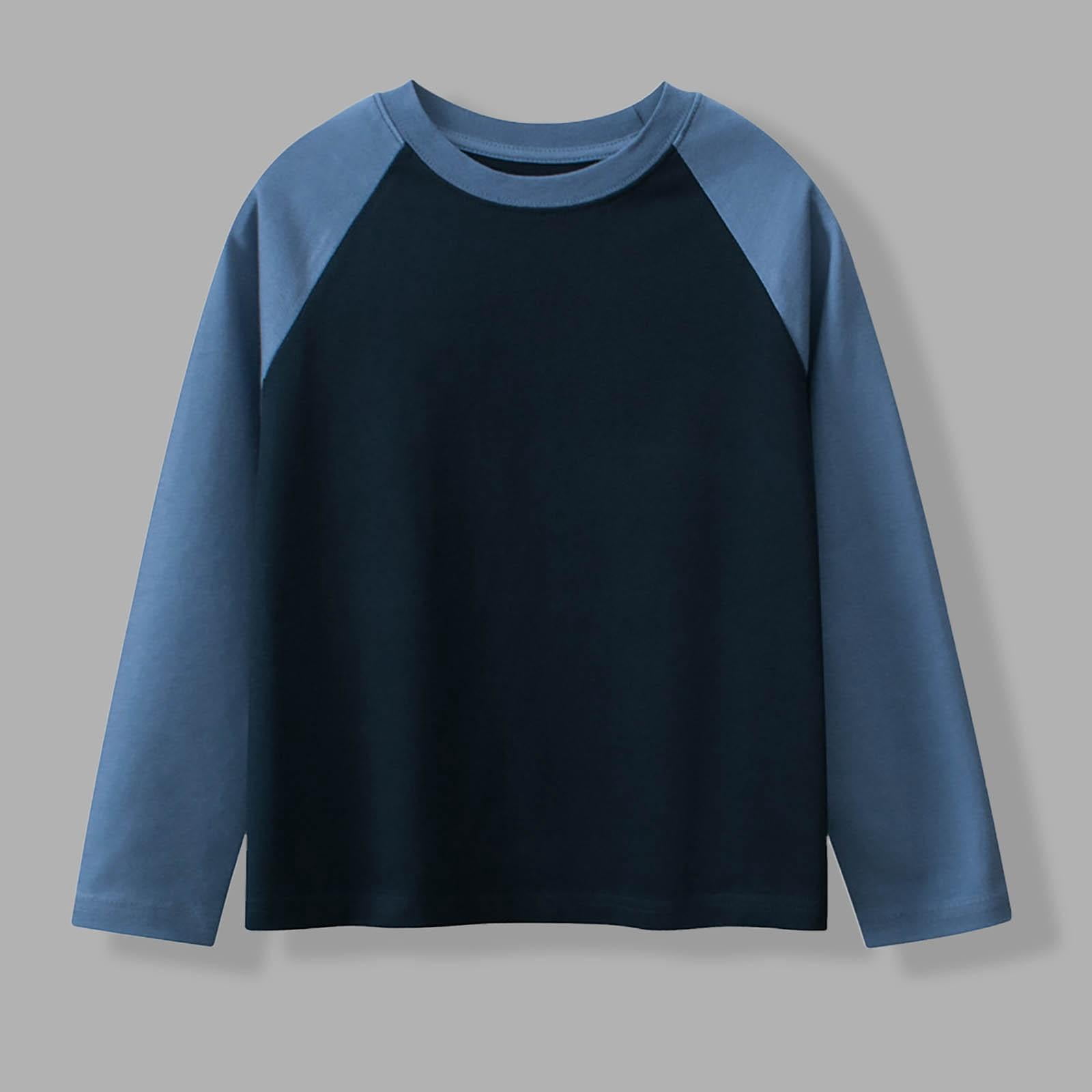 Boys Color Block T Shirts- Long Sleeve Casual Cotton Fashion Kids Fall Clothes Navy Size 8