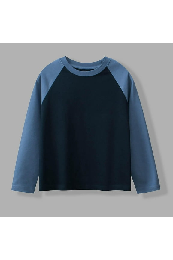 Boys Color Block T Shirts- Long Sleeve Casual Cotton Fashion Kids Fall Clothes Navy Size 8