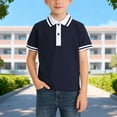 thumbnail image 1 of YUSIM Boys Cotton Polo Shirts- Casual Summer Short Sleeve School Uniform Navy Size 6-14, 1 of 4