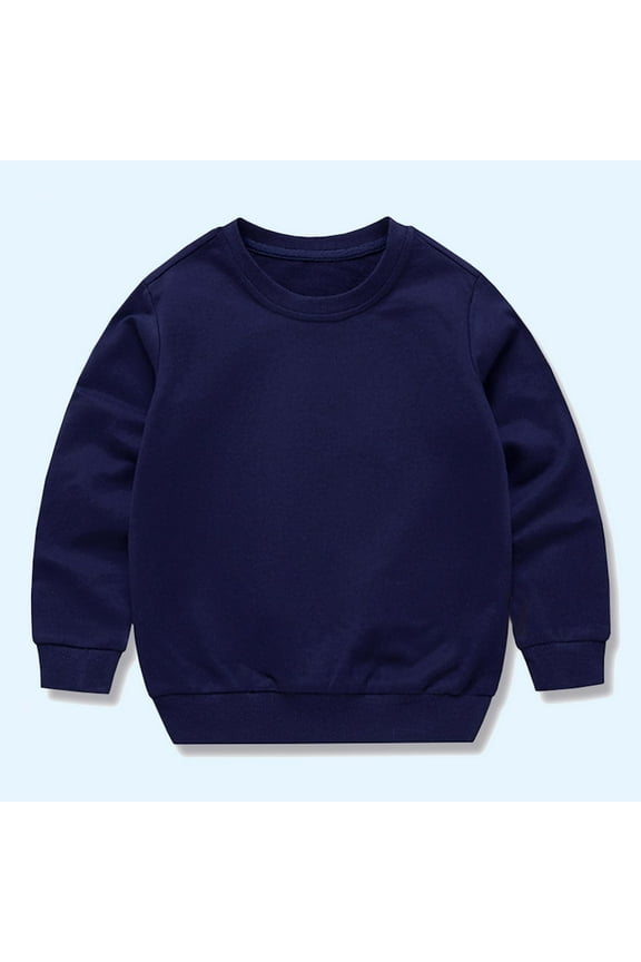 Boys Cotton Sweatshirt- Casual Long Sleeve Crewneck Kids Fall Winter Basic Tops Navy Size 2-12 T