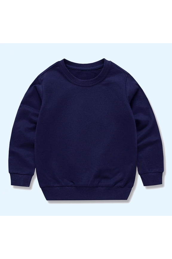 Boys Cotton Sweatshirt- Crewneck Casual Long Sleeve Kids Fall Winter Basic Tops Navy Size 6